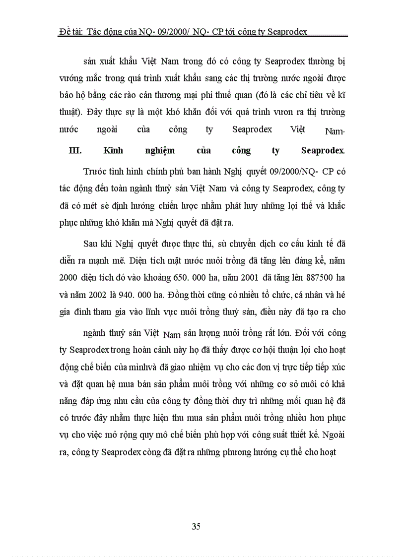 image for page Những tác động của Nghị quyết số 09/2000/NQ – CP đối với hoạt động xuất nhập khẩu thủy sản của công ty Seaprodex Việt Nam.