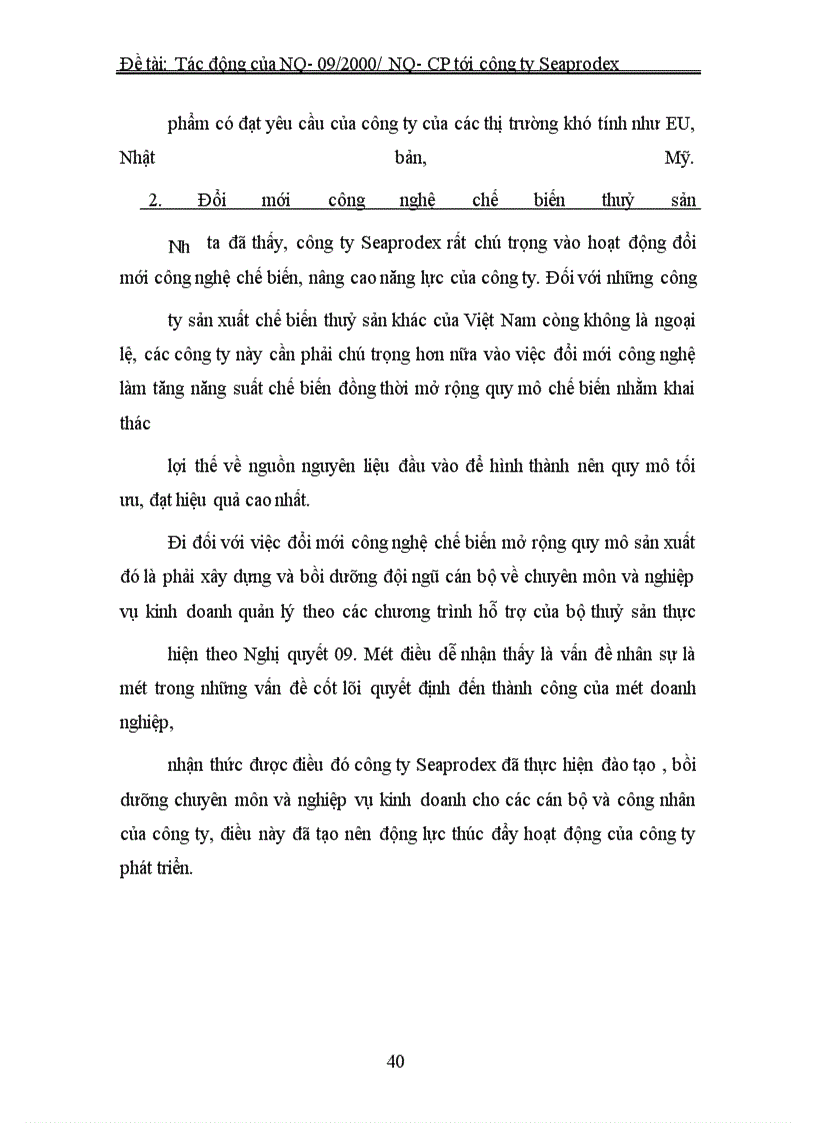 image for page Những tác động của Nghị quyết số 09/2000/NQ – CP đối với hoạt động xuất nhập khẩu thủy sản của công ty Seaprodex Việt Nam.