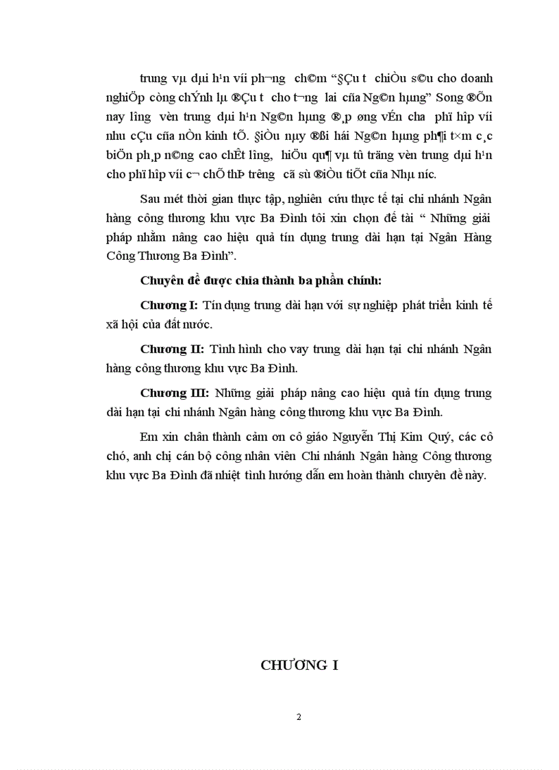 image for page Nâng cao hiệu quả tín dụng trung dài hạn tại chi nhánh Ngân hàng công thương khu vực Ba Đình.