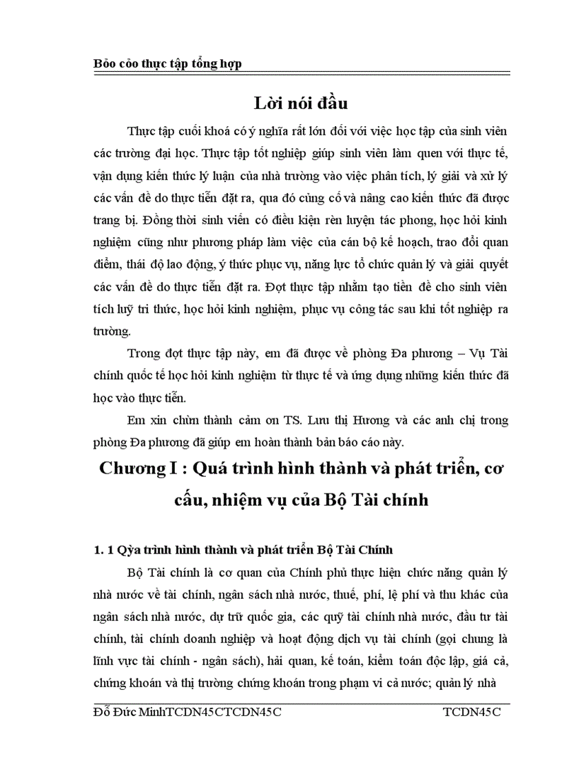 Thực tập tổng hợp tại vụ tài chính đối ngoại- Bộ tài chính