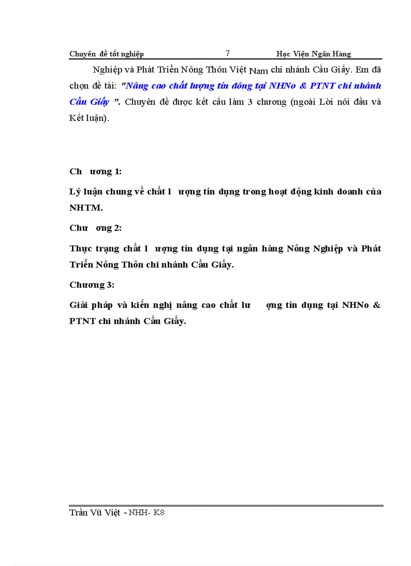 image for page Nâng cao chất lượng tín dụng tại NHNo &PTNT chi nhánh Cầu Giấy