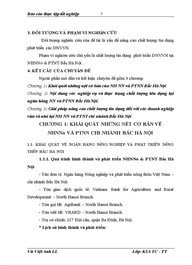 Giải pháp nâng cao chất lượng tín dụng đối với DNVVN tại Ngân hàng Nông nghiệp và Phát triển Nông thôn Bắc Hà Nội
