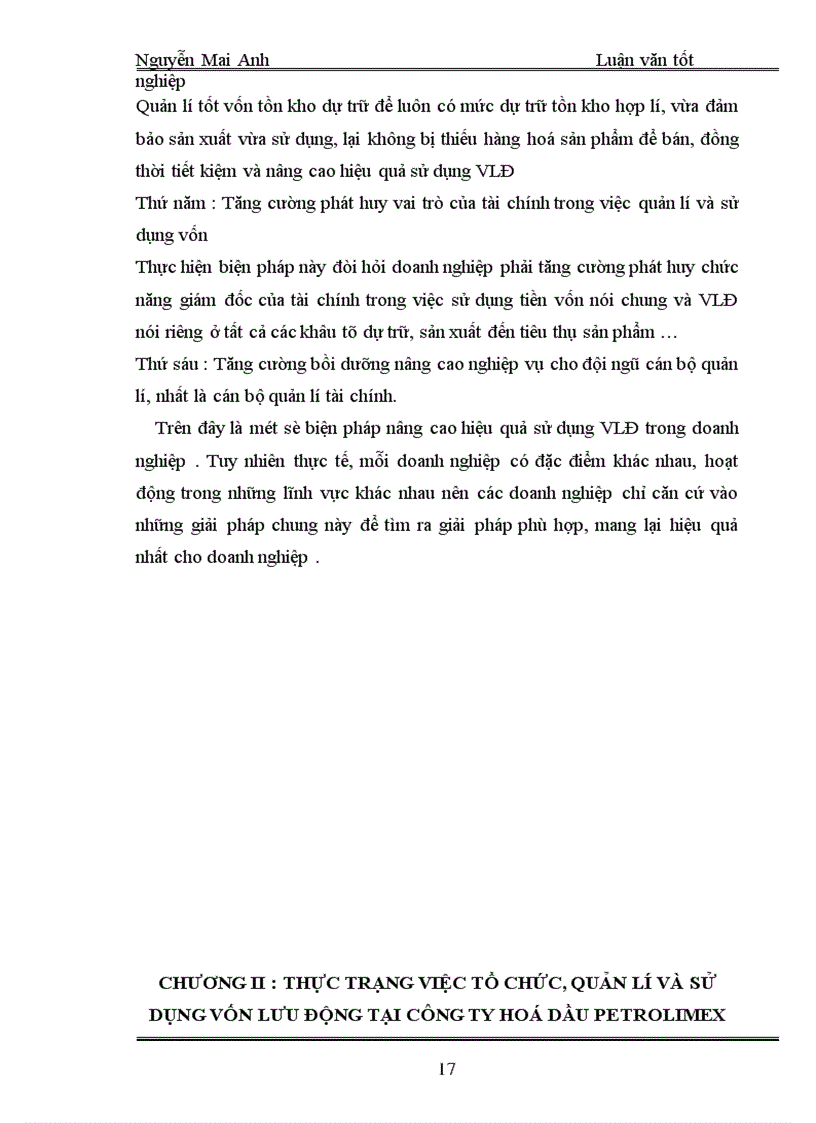 image for page Thực trạng việc tổ chức, quản lí và sử dụng vốn lưu động tại công ty hoá dầu Petrolimex