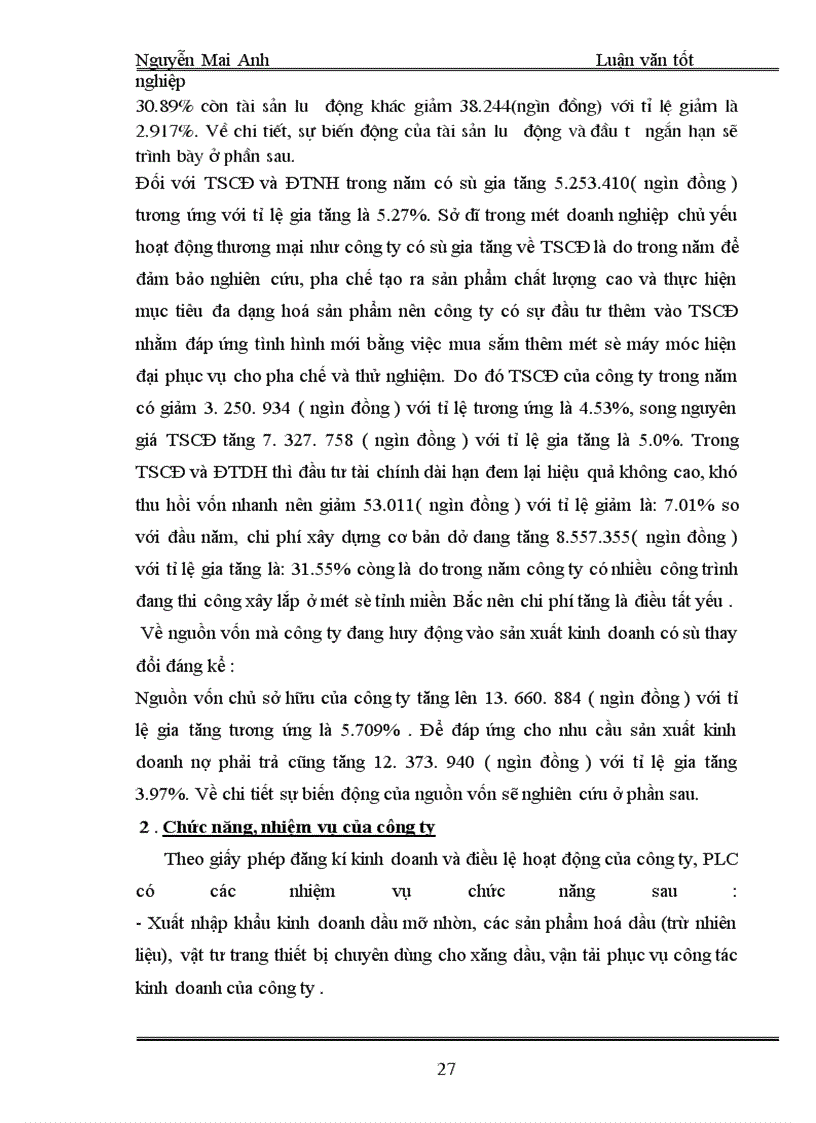 image for page Thực trạng việc tổ chức, quản lí và sử dụng vốn lưu động tại công ty hoá dầu Petrolimex