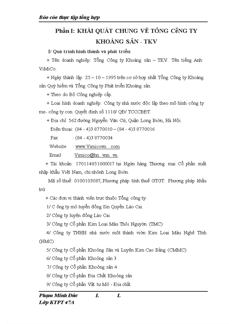 image for page Báo cáo thực tập tổng hợp Tổng Công ty Khoáng sản – TKV sdnklasd