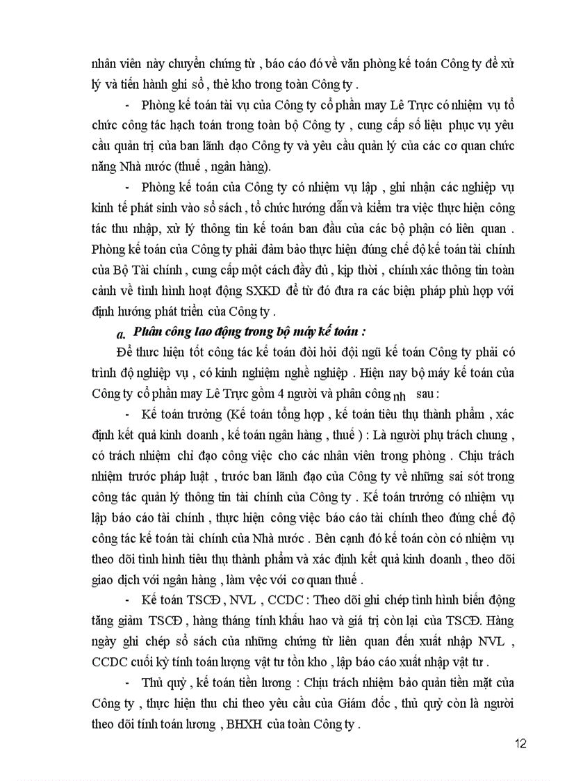 image for page Tìm hiểu tổng quan và đưa ra nhận xét về công tác kế toán của Công ty cổ phần may Lê Trực