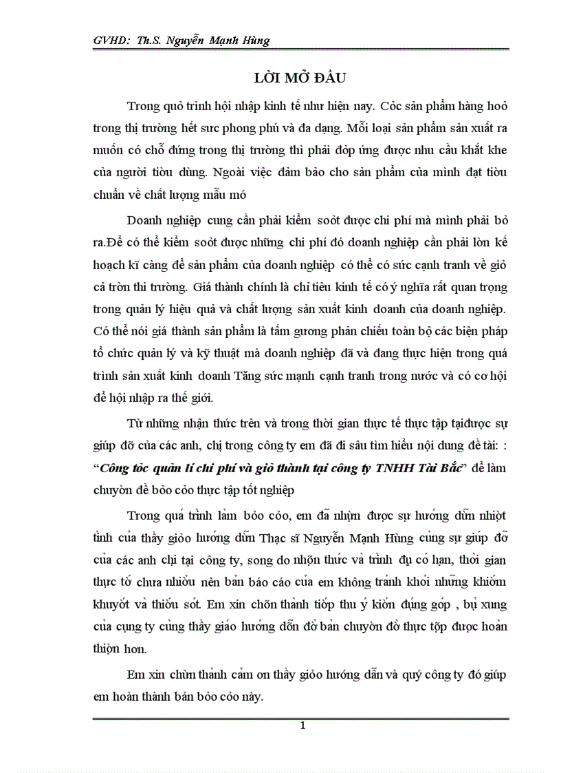 image for page Công tác quản lí chi phí và giá thành tại công ty TNHH Tài Bắc