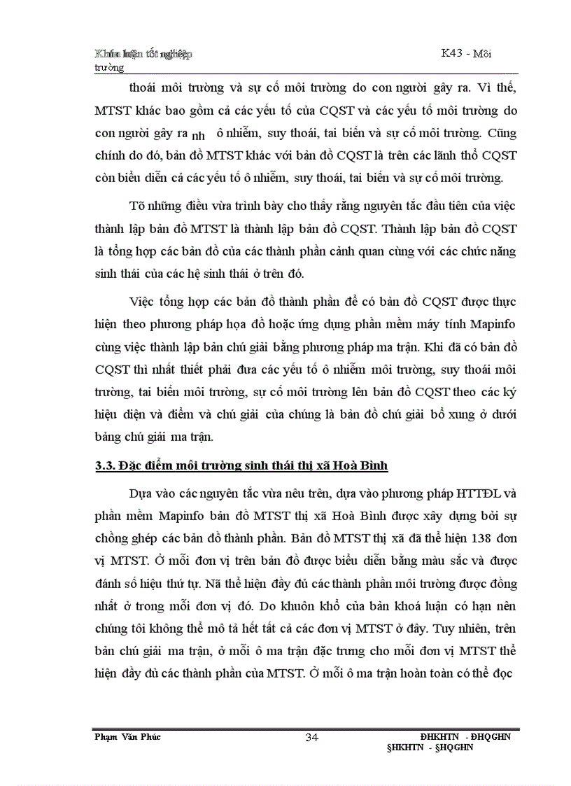 image for page Thành lập bản đồ môi trường sinh thái thị xã Hoà Bình