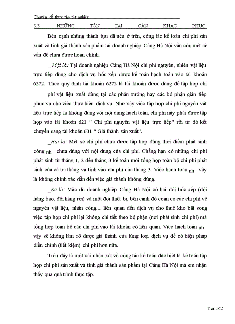 image for page Nhận xét và kiến nghị về công tác kế toán chi phí sản xuất và tính giá thành sản phẩm của doanh nghiệp cảng Hà Nội.