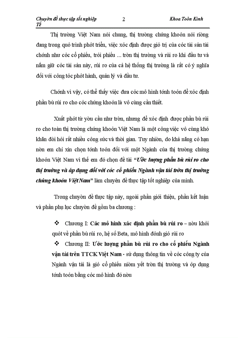 image for page Ước lượng phần bù rủi ro cho thị trường và áp dụng đối với các cổ phiếu Ngành vận tải trên thị trường chứng khoán Việt Nam