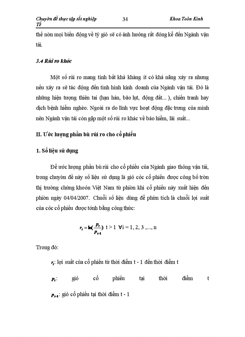 image for page Ước lượng phần bù rủi ro cho thị trường và áp dụng đối với các cổ phiếu Ngành vận tải trên thị trường chứng khoán Việt Nam