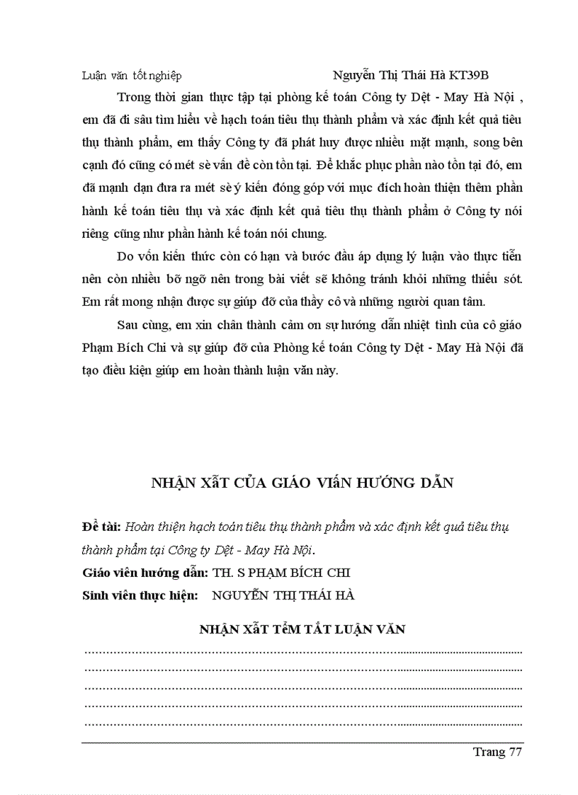 image for page Hoàn thiện hạch toán tiêu thụ thành phẩm và xác định kết quả tiêu thụ thành phẩm tại Công ty Dệt - May Hà Nội