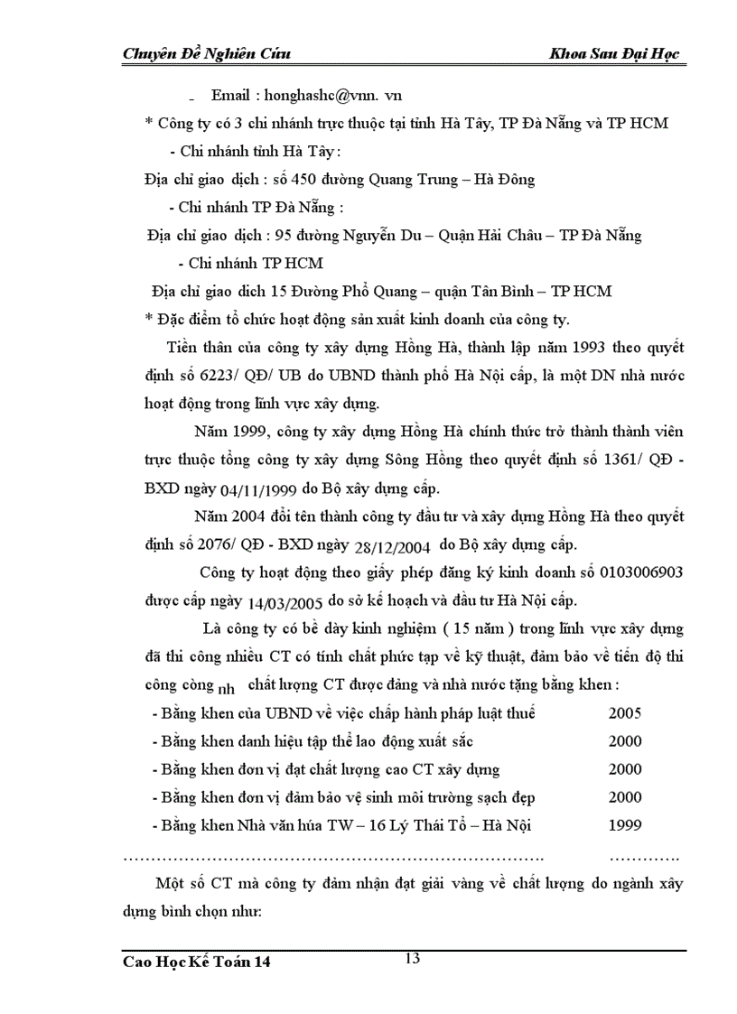 image for page Hoàn thiện kế toán tập hợp chi phí sản xuất và tính giá thành sản phẩm xây lắp tại Công ty cổ phần đầu tư và xây dựng Hồng Hà