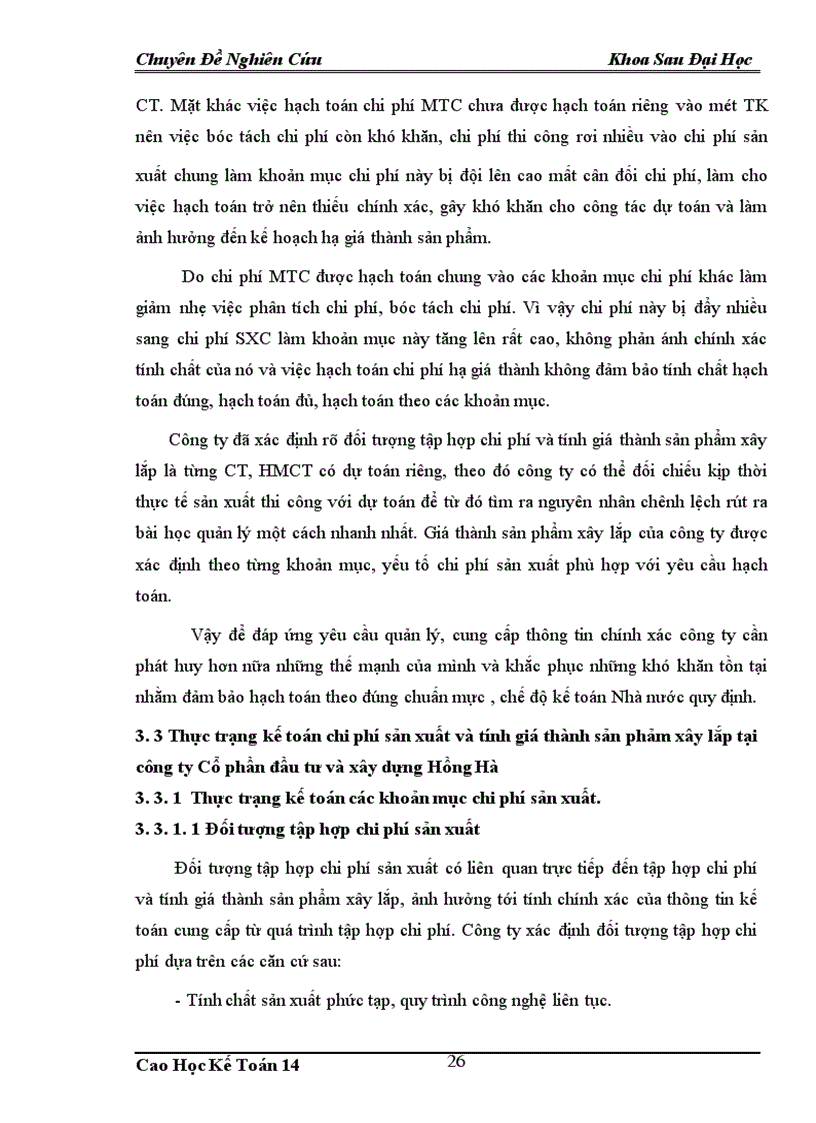 image for page Hoàn thiện kế toán tập hợp chi phí sản xuất và tính giá thành sản phẩm xây lắp tại Công ty cổ phần đầu tư và xây dựng Hồng Hà
