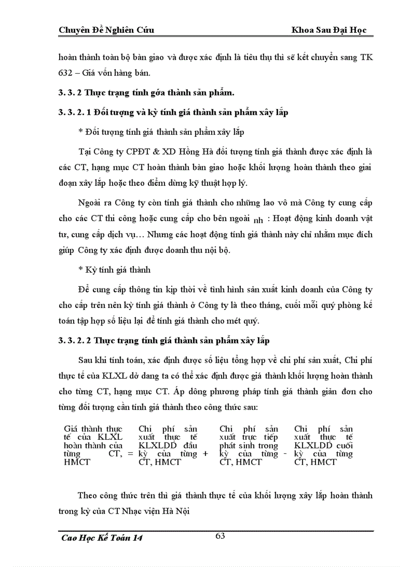 image for page Hoàn thiện kế toán tập hợp chi phí sản xuất và tính giá thành sản phẩm xây lắp tại Công ty cổ phần đầu tư và xây dựng Hồng Hà