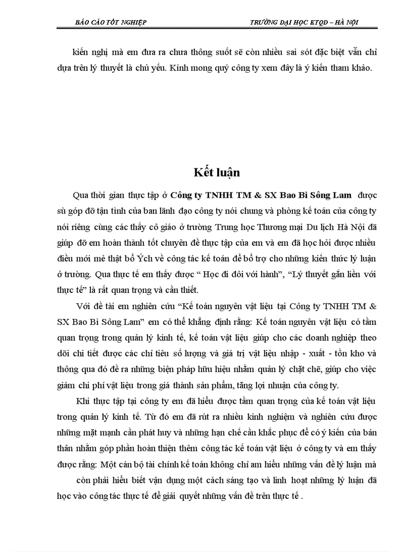 image for page Kế toán nguyên liệu, vật liệu và công cụ, dụng cụ tại Công ty TNHH TM & SX Bao Bì Sông Lam