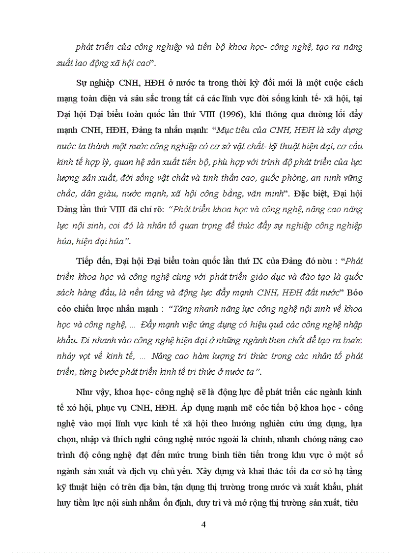 Phát triển năng lực khoa học công nghệ nội sinh trong công nghiệp hóa hiện đại hóa ở việt nam