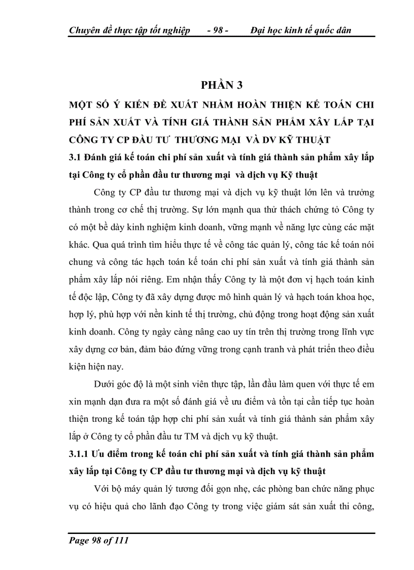 image for page Hoàn thiện kế toán chi phí sản xuất và tính giá thành sản phẩm xây lắp tại Công ty cổ phần đầu tư thương mại và dịch vụ kỹ thuật