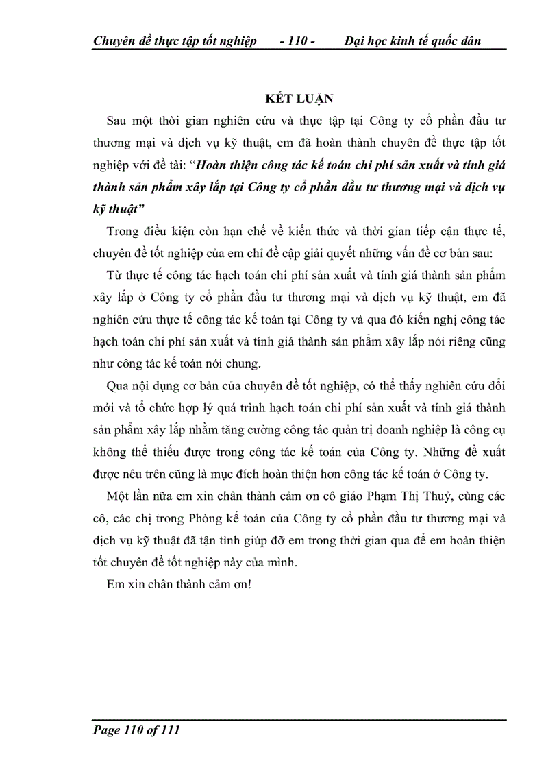 image for page Hoàn thiện kế toán chi phí sản xuất và tính giá thành sản phẩm xây lắp tại Công ty cổ phần đầu tư thương mại và dịch vụ kỹ thuật