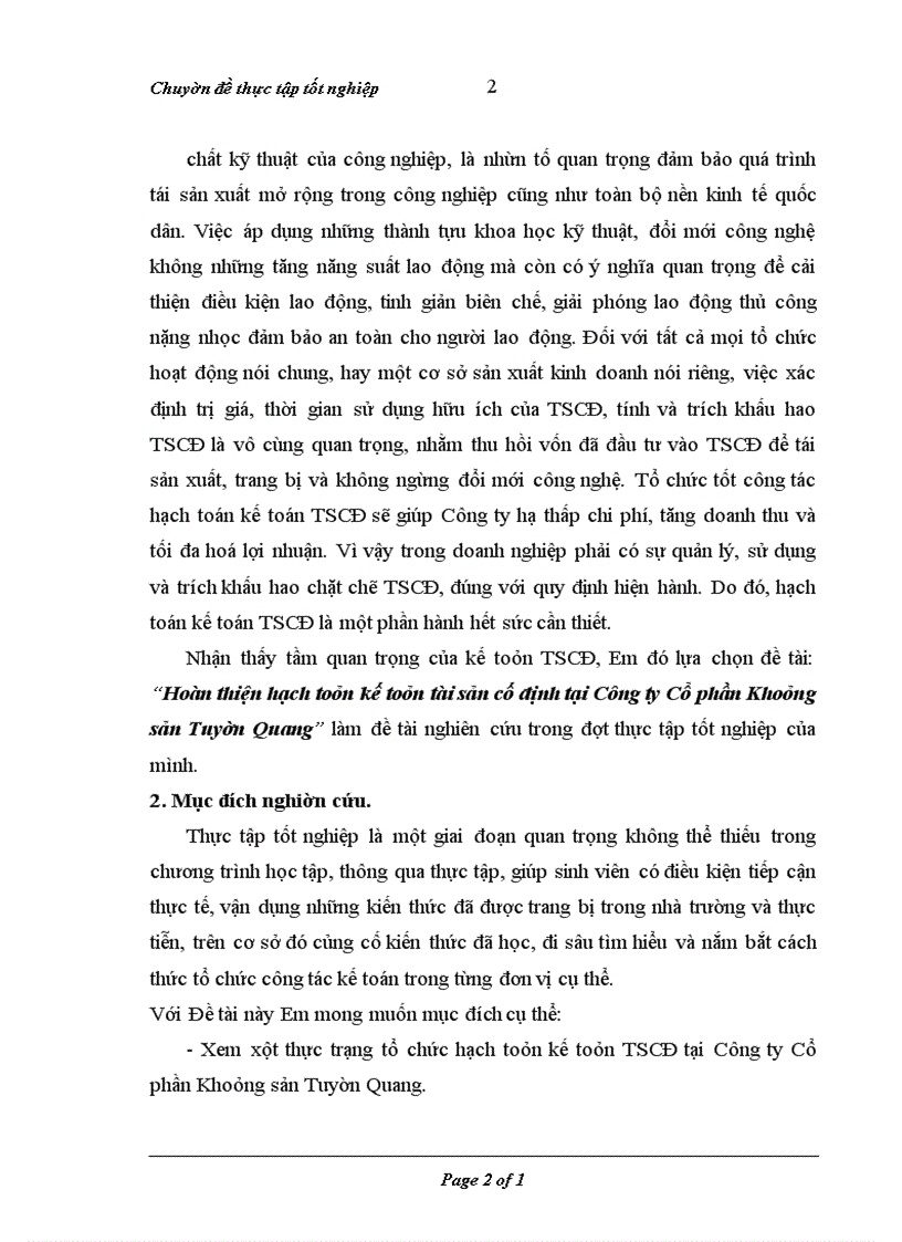 image for page Hoàn thiện hạch toán kế toán tài sản cố định tại Công ty Cổ phần Khoáng sản Tuyên Quang