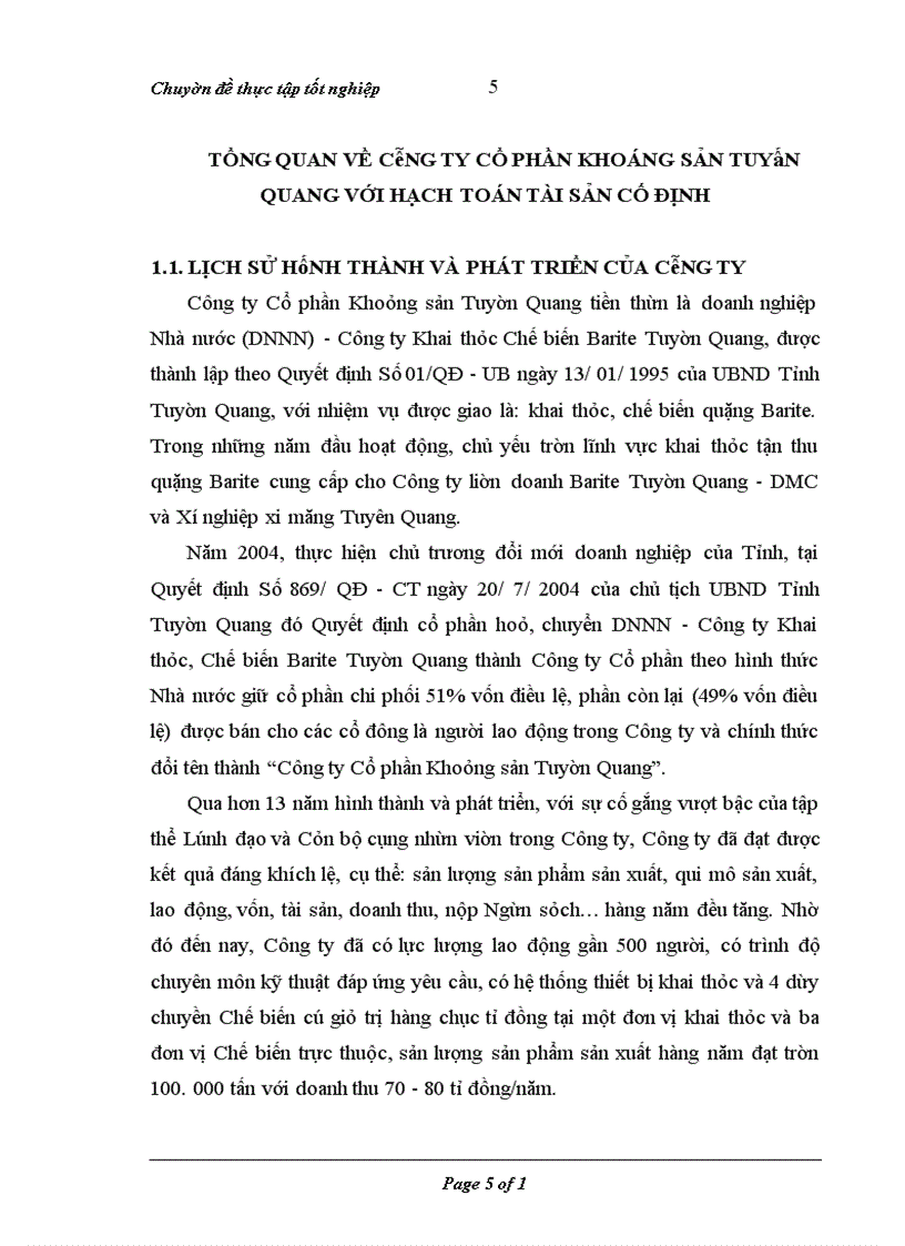 image for page Hoàn thiện hạch toán kế toán tài sản cố định tại Công ty Cổ phần Khoáng sản Tuyên Quang