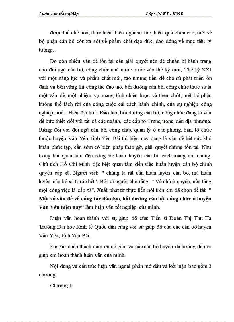 image for page Một số vấn đề về công tác đào tạo, bồi dưỡng cán bộ, công chức ở huyện Văn Yên hiện nay