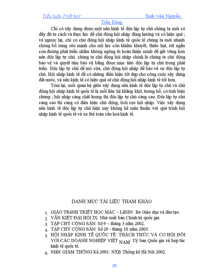 image for page Vận dụng thực tiễn mối liên hệ giữa xây dựng nền kinh tế độc lập tự chủ với vận động hội nhập kinh tế quốc tế ở nước ta trong giai đoạn hiện nay và trong tương laiTriết học