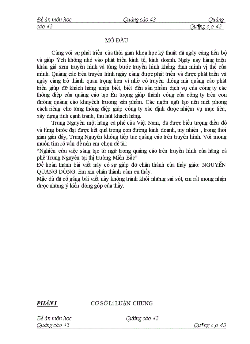 image for page Nghiên cứu việc sáng tạo từ ngữ trong quảng cáo trên truyền hình của hãng cà phê Trung Nguyên tại thị trường Miền Bắc