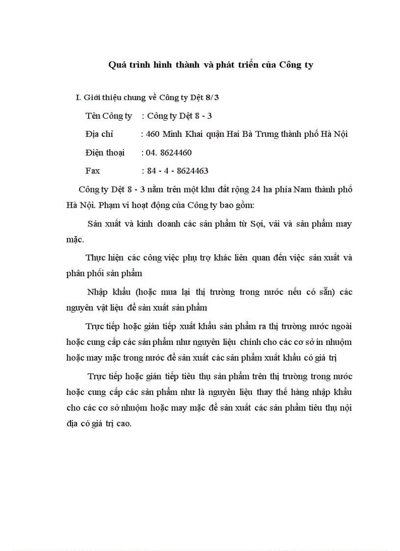 image for page Chức năng và nhiệm vụ của công ty Dệt 8/3