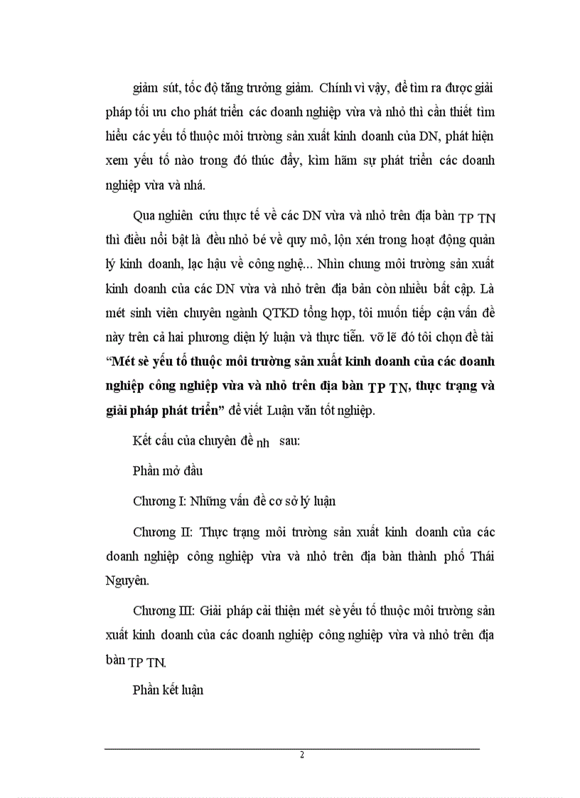 image for page Một số yếu tố thuộc môi trường sản xuất kinh doanh của các doanh nghiệp công nghiệp vừa và nhỏ trên địa bàn TP TN, thực trạng và giải pháp phát triển