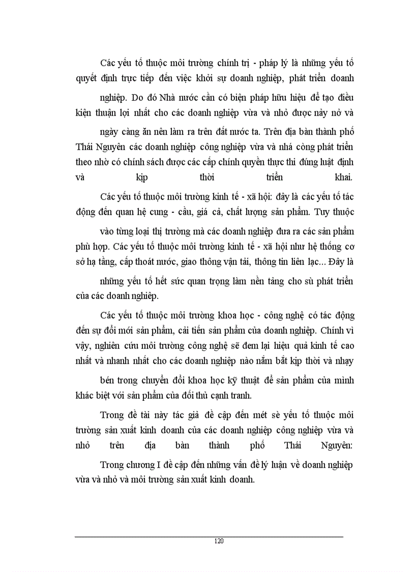 image for page Một số yếu tố thuộc môi trường sản xuất kinh doanh của các doanh nghiệp công nghiệp vừa và nhỏ trên địa bàn TP TN, thực trạng và giải pháp phát triển