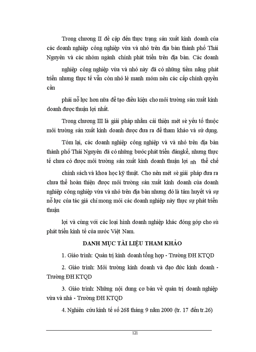 image for page Một số yếu tố thuộc môi trường sản xuất kinh doanh của các doanh nghiệp công nghiệp vừa và nhỏ trên địa bàn TP TN, thực trạng và giải pháp phát triển