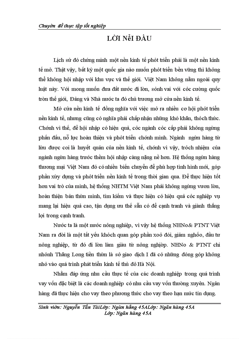 image for page Họat động cho vay theo hạn mức tín dụng tại NHNo&PTNT chi nhánh Thăng Long