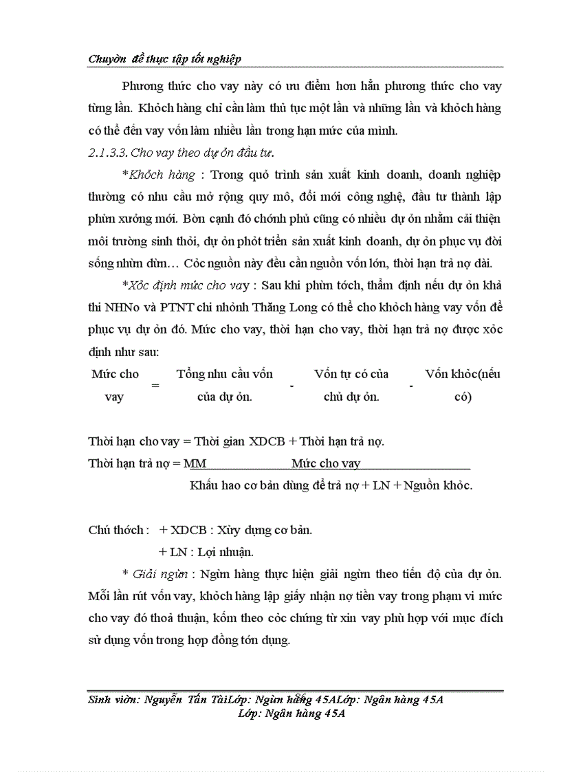 image for page Họat động cho vay theo hạn mức tín dụng tại NHNo&PTNT chi nhánh Thăng Long