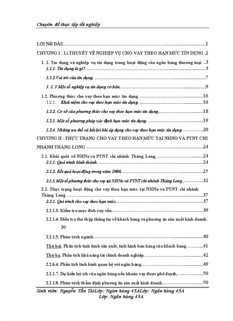 image for page Họat động cho vay theo hạn mức tín dụng tại NHNo&PTNT chi nhánh Thăng Long