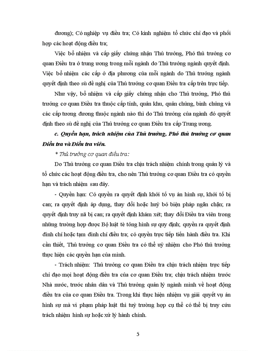 image for page Quyền hạn, trách nhiệm của Thủ trưởng, Phó thủ trưởng cơ quan Điều tra và Điều tra viên