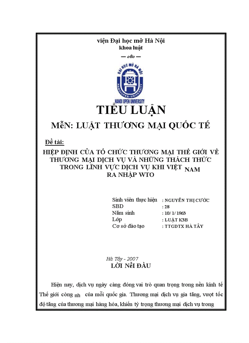 image for page Hiệp định của tổ chức thương mại thế giới về thương mại dịch vụ và những thách thức trong lĩnh vực dịch vụ khi Việt Nam ra nhập wto