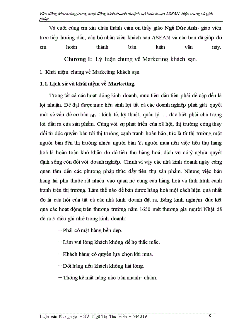 image for page Vận dụng Marketing trong hoạt động kinh doanh khách sạn – Du lịch tại khách sạn ASEAN- hiện trạng và giải pháp