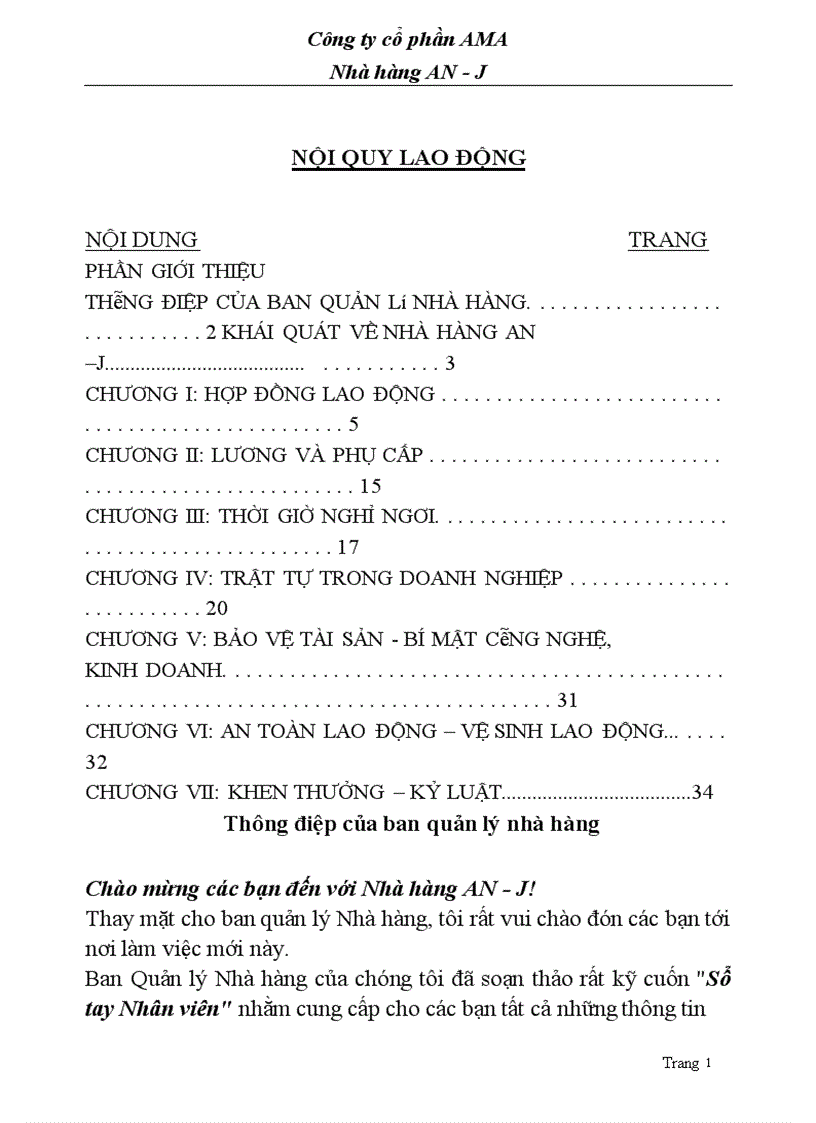 Công ty cổ phần AMA Nhà hàng AN-J