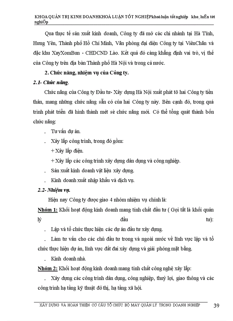 image for page Xây dựng và hoàn thiện cơ cấu tổ chức bộ máy quản lý tại Công ty Đầu tư - Xây dựng Hà Nội