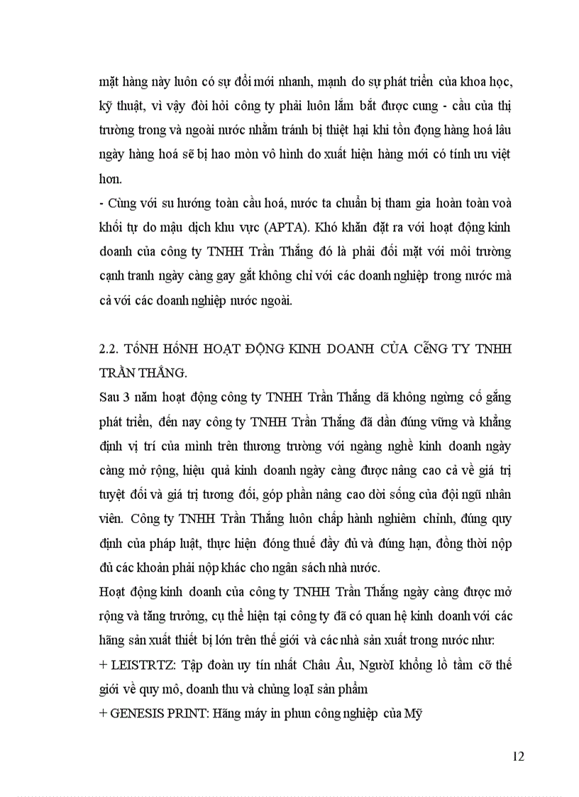 image for page Tình hình hoạt động kinh doanh của công ty tnhh trần thắng