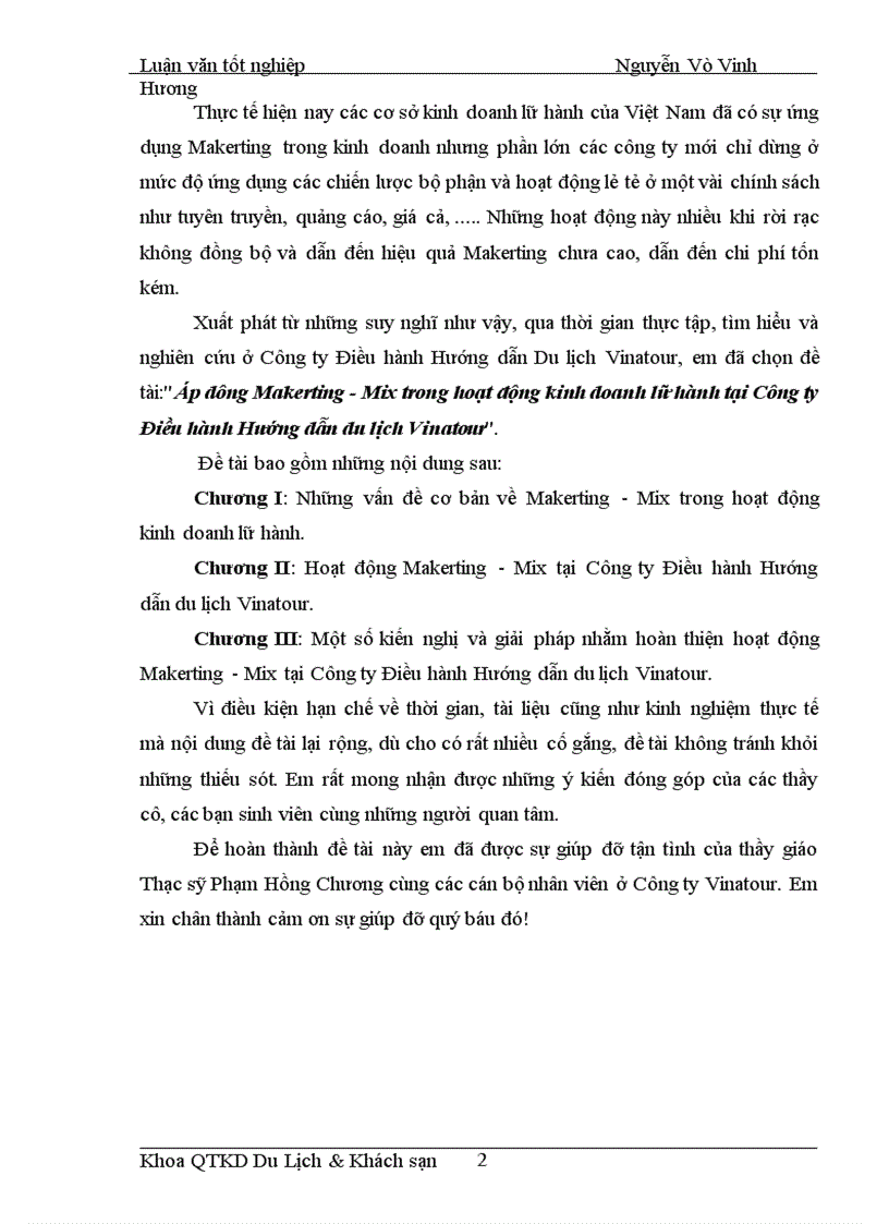 image for page Áp dụng Makerting - Mix trong hoạt động kinh doanh lữ hành tại Công ty Điều hành Hướng dẫn du lịch Vinatour