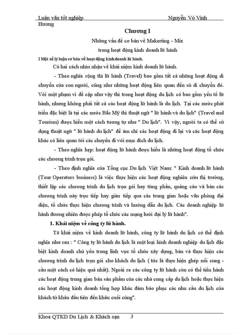 Áp dụng Makerting - Mix trong hoạt động kinh doanh lữ hành tại Công ty Điều hành Hướng dẫn du lịch Vinatour