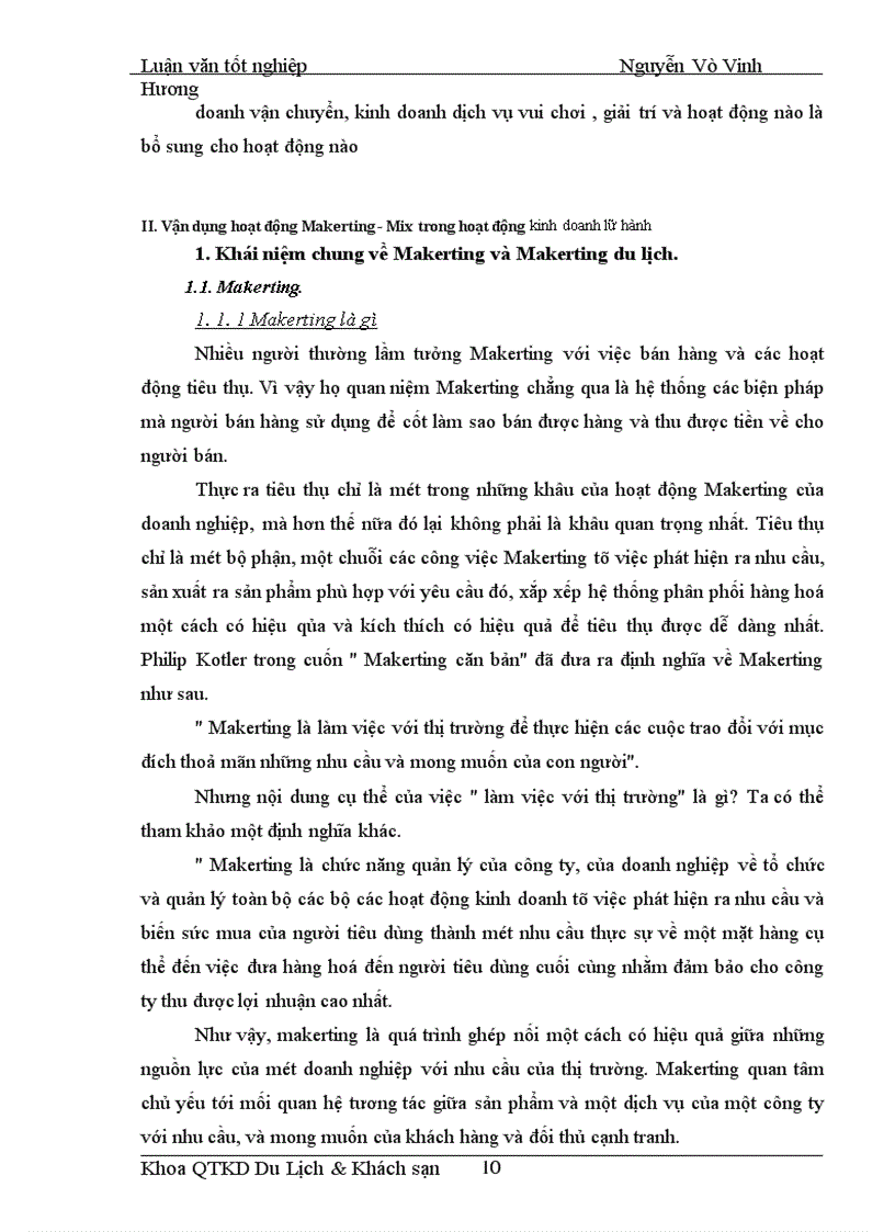 image for page Áp dụng Makerting - Mix trong hoạt động kinh doanh lữ hành tại Công ty Điều hành Hướng dẫn du lịch Vinatour
