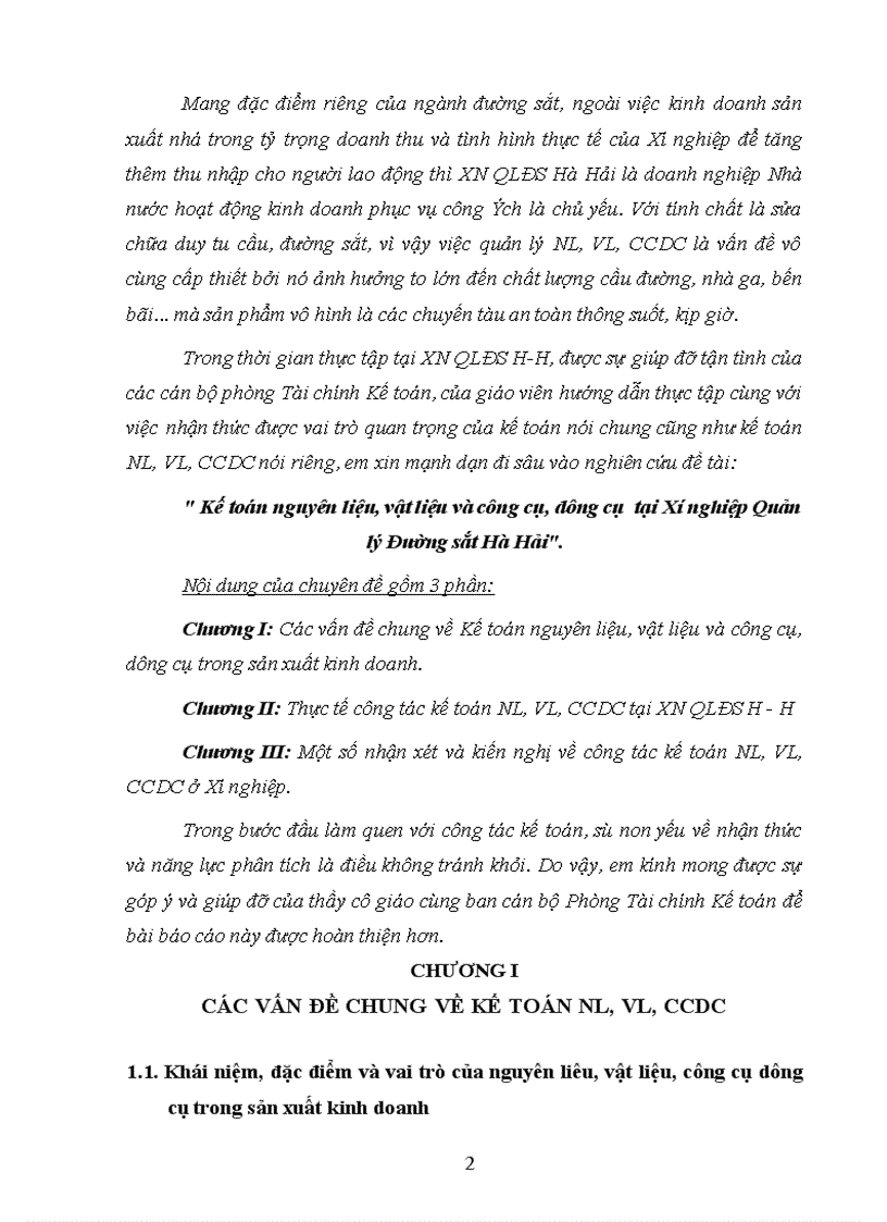 image for page Kế toán nguyên liệu, vật liệu và công cụ, dụng cụ tại Xí nghiệp Quản lý Đường sắt Hà Hải