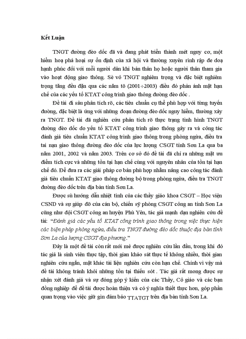 image for page Đánh giá các yếu tố KTAT công trình giao thông trong việc thực hiện các biện pháp phòng ngừa, điều tra TNGT đường đèo dốc thuộc địa bàn tỉnh Sơn La của lượng CSGT địa phương.