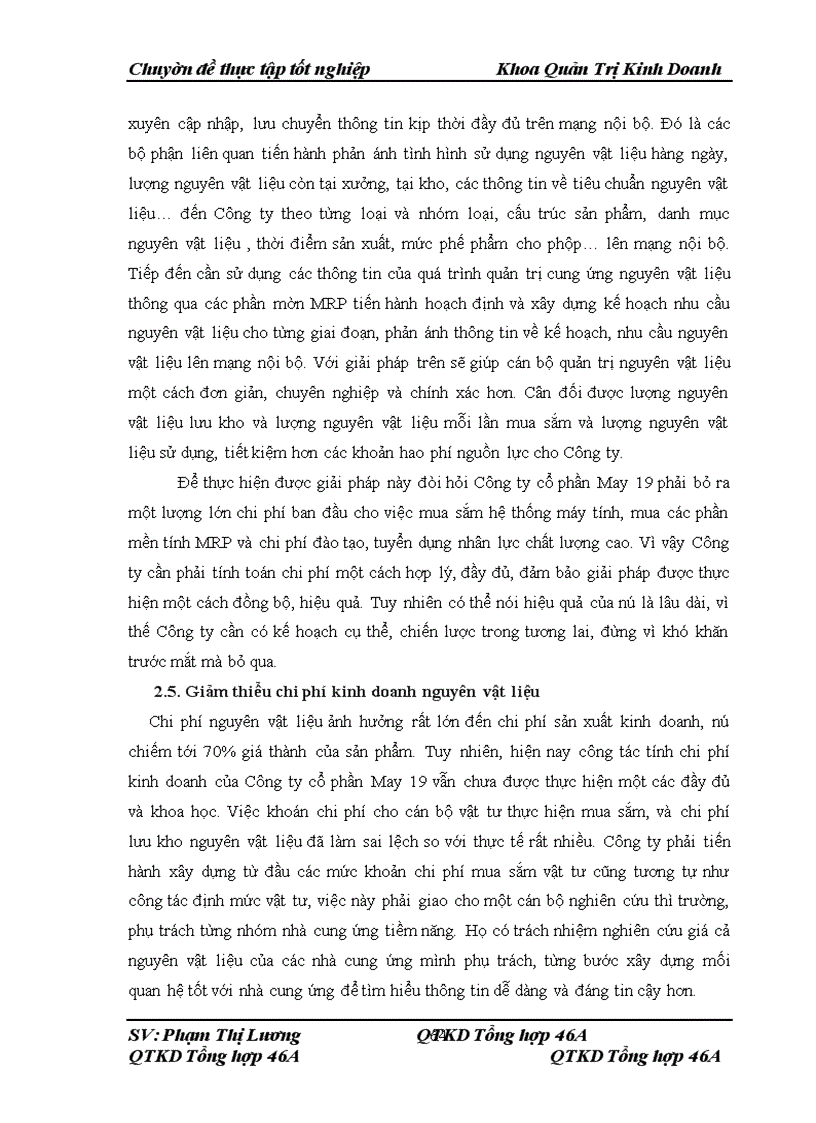 image for page Thực trạng công tác quản trị cung ứng nguyên vật liệu ở Công ty cổ phần May 19