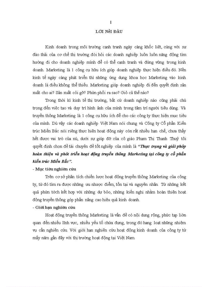 Thực trạng và giải pháp hoàn thiện và phát triển hoạt động truyền thông Marketing tại công ty cổ phần kiến trúc Miền Bắc