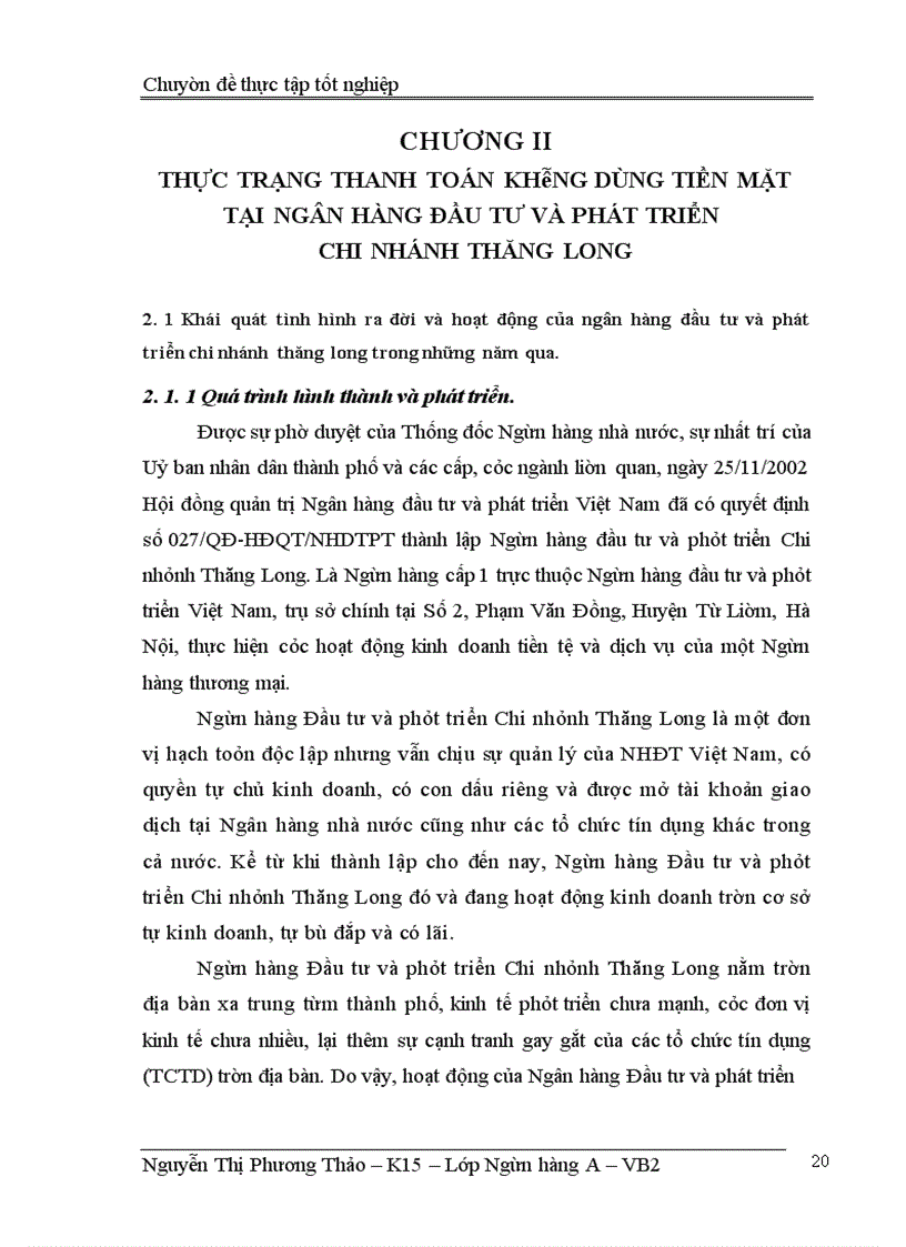 image for page Một số giải nhằm mở rộng và nâng cao công tác thanh toán không dùng tiền mặt tại Ngân hàng đầu tư và phát triển Việt Nam - Chi nhánh Thăng Long