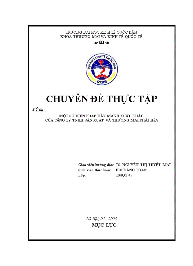 Một số biện pháp đẩy mạnh xuất khẩu của công ty tnhh sản xuất và thương mại thái hòa